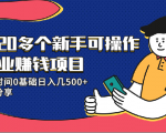 20多个新手可操作的副业赚钱项目：业余时间0基础日入几500+实操分享天风资源网，提供全网火热网站资源、培训资料、课程、创业教程天风资源网