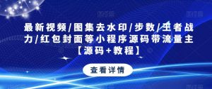 最新视频/图集去水印/步数/王者战力/红包封面等小程序源码带流量主【源码+教程】天风资源网，提供全网火热网站资源、培训资料、课程、创业教程天风资源网