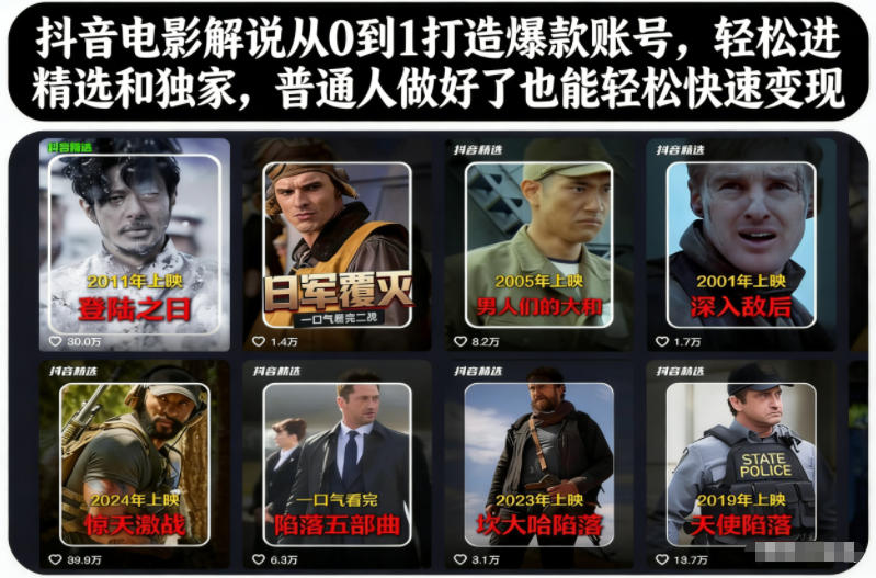 抖音电影解说从0到1打造爆款账号，轻松进精选和独家，普通人做好了也能轻松快速变现天风资源网，提供全网火热网站资源、培训资料、课程、创业教程天风资源网