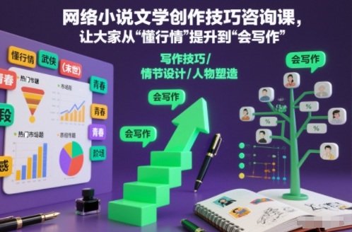网络小说文学创作技巧咨询课，让大家从“懂行情”提升到”会写作”的高度天风资源网，提供全网火热网站资源、培训资料、课程、创业教程天风资源网