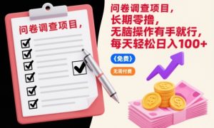 问卷调查项目，长期零撸，无脑操作有手就行，每天轻松日入100+【揭秘】天风资源网，提供全网火热网站资源、培训资料、课程、创业教程天风资源网