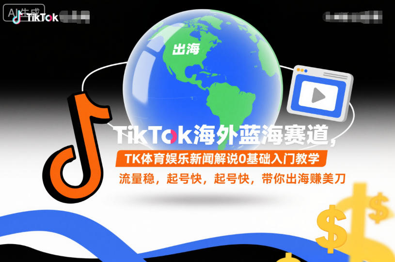 TikTok海外蓝海赛道，TK体育娱乐新闻解说0基础入门教学，流量稳，起号快，带你出海賺美刀天风资源网，提供全网火热网站资源、培训资料、课程、创业教程天风资源网