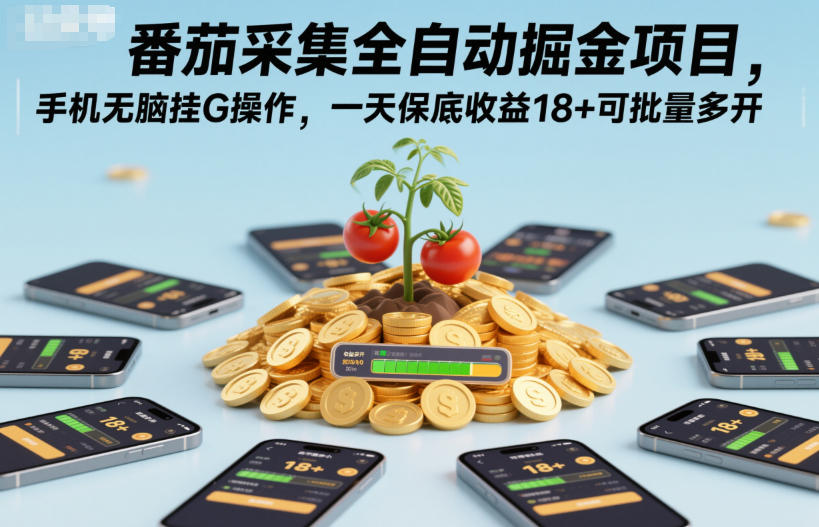 番茄采集全自动掘金项目，手机无脑挂G操作，一天保底收益18+可批量多开【揭秘】天风资源网，提供全网火热网站资源、培训资料、课程、创业教程天风资源网