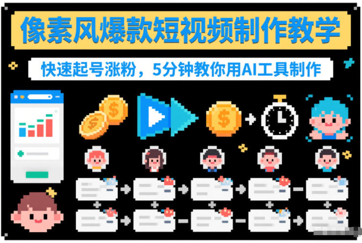 像素风爆款短视频制作教学，快速起号涨粉，5分钟教你用AI工具制作天风资源网，2026年精选热门网站资源、培训资料、虚拟资料、创业教程天风资源网