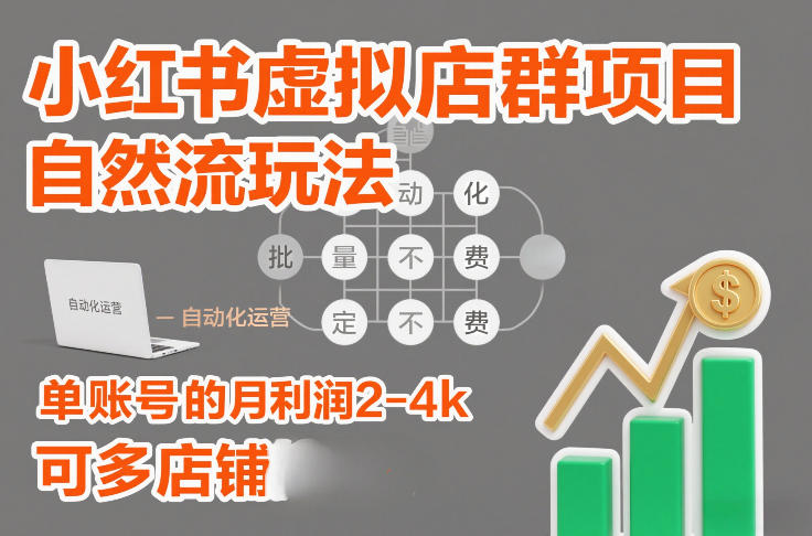 小红书虚拟店群项目，自然流玩法，批量自动化，稳定不费号，单账号的月利润2-4k，可多店矩阵-天风资源网