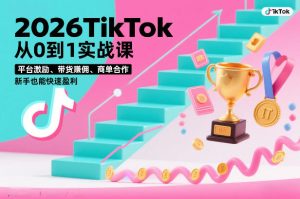 2026TikTok从0到1实战课，平台激励、带货賺佣、商单合作，新手也能快速盈利（3天直播课）-天风资源网