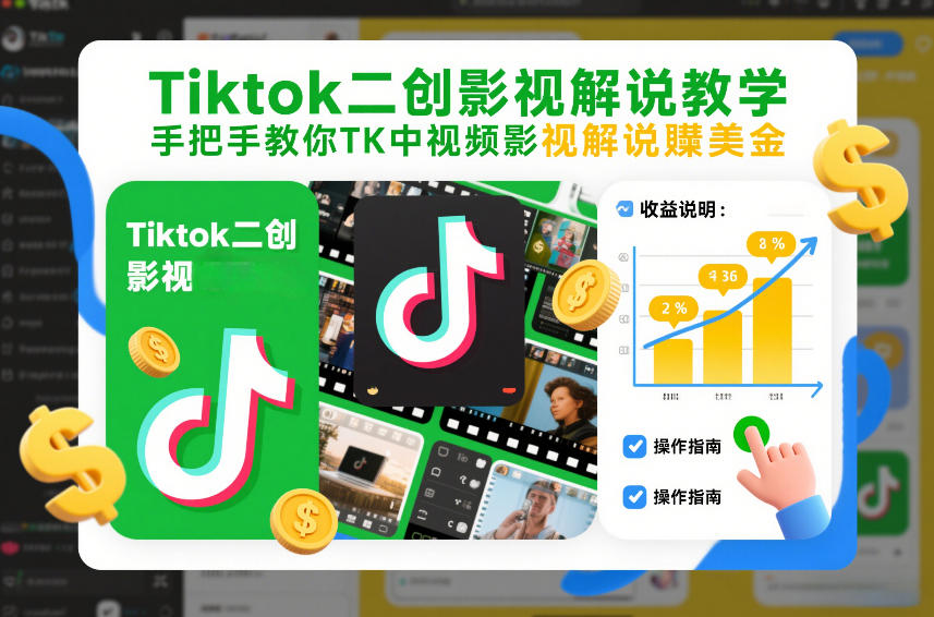 Tiktok二创影视解说教学，手把手教你TK中视频影视解说賺美金（更新26年1月）-天风资源网