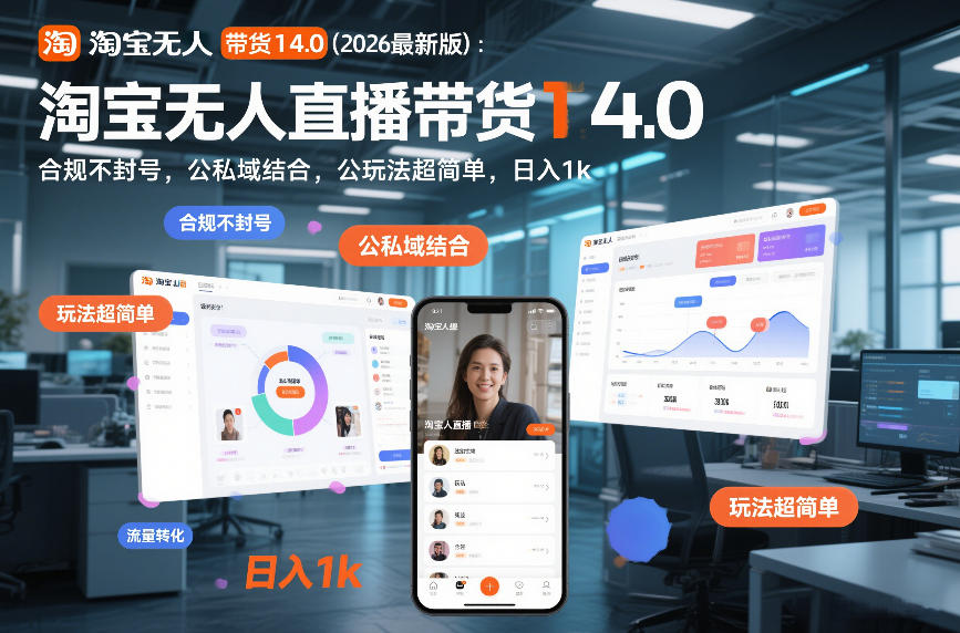 淘宝无人直播带货14.0（2026最新版）：合规不封号，公私域结合，玩法超简单，日入1k+【揭秘】-天风资源网