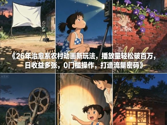 26年治愈系农村动画新玩法，播放量轻松破百万，日收益多张，0门槛操作，打造流量密码-天风资源网