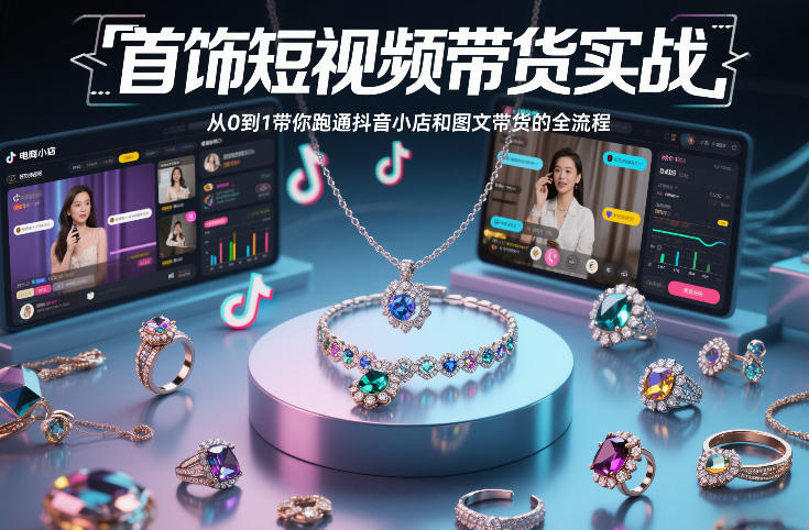 首饰短视频带货实战，从0到1带你跑通抖音小店和图文带货的全流程-天风资源网
