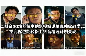 抖音30万粉丝博主的影视解说精选独家教学,学完你也能轻松上抖音精选计划变现-天风资源网