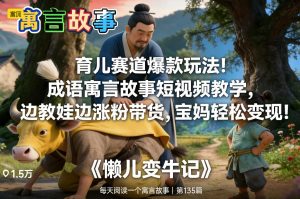 育儿赛道爆款玩法！成语寓言故事短视频教学，边教娃边涨粉带货，宝妈轻松变现！-天风资源网