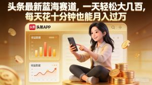 头条最新蓝海赛道，一天轻松大几张，每天花十分钟也能月入过1W【揭秘】-天风资源网