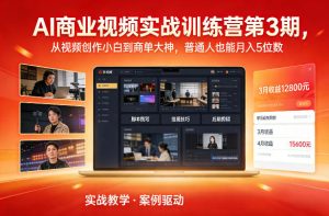 AI商业视频实战训练营第3期,从视频创作小白到商单大神,普通人也能月入5位数-天风资源网