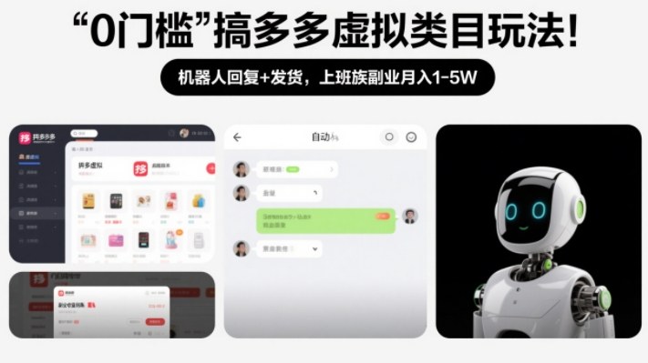 0门槛搞多多虚拟类目玩法！机器人回复+发货，上班族副业月入1-5W【揭秘】-天风资源网