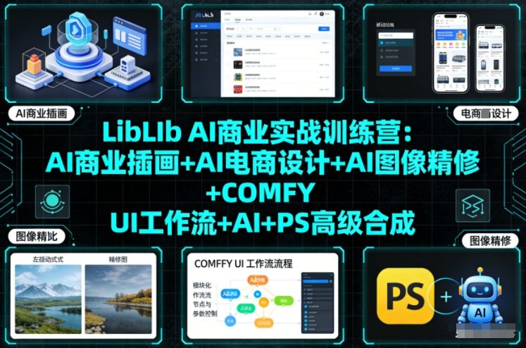 LibLIb AI商业实战训练营：AI商业插画+AI电商设计+AI图像精修+COMFY UI工作流+AI+PS高级合成天风资源网，2026年精选热门网站资源、培训资料、虚拟资料、创业教程天风资源网