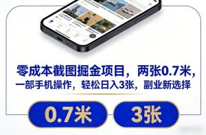 零成本截图掘金项目，两张0.7米，一部手机操作，轻松日入3张，副业新选择【揭秘】-天风资源网