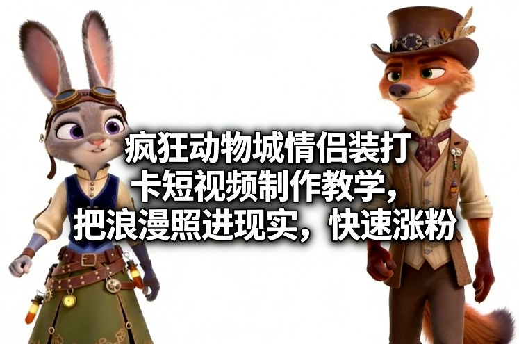 疯狂动物城情侣装打卡短视频制作教学，把浪漫照进现实，快速涨粉-天风资源网