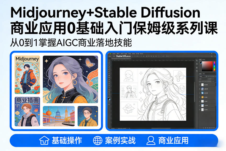 AIGC商业应用Midjourney+Stable Diffusion教程，0基础入门保姆级系列课-天风资源网
