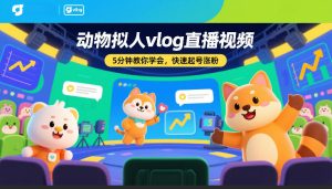 动物拟人vlog直播视频，5分钟教你学会，快速起号涨粉-天风资源网