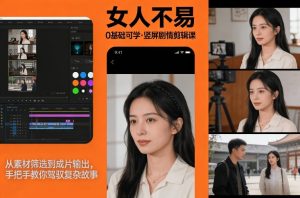 0基础可学！《女人不易》竖屏剧情剪辑课，从素材筛选到成片输出，手把手教你驾驭复杂故事-天风资源网