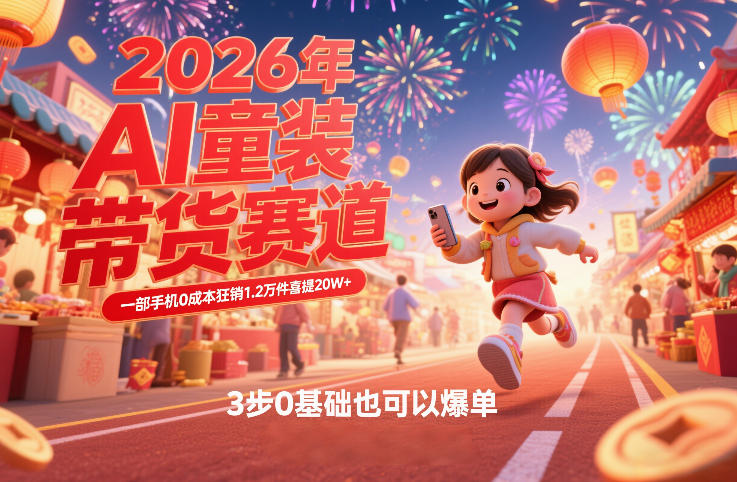 AI童装新春带货赛道，一部手机0成本狂销1.2万件喜提20W+，3步0基础也可以爆单-天风资源网