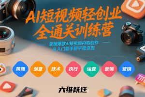 AI短视频轻创业全通关训练营，掌握爆款AI短视频内容创作，从入门新手到平稳变现的六维跃迁-天风资源网