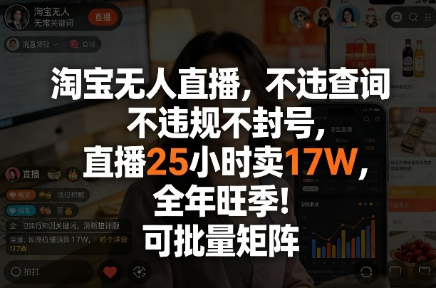 淘宝无人直播，不违规不封号，直播25小时卖17W，全年旺季！可批量矩阵【揭秘】-天风资源网