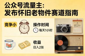 公众号流量主之发布怀旧老物件赛道，竞争小，每天操作1小时，日入2张-天风资源网
