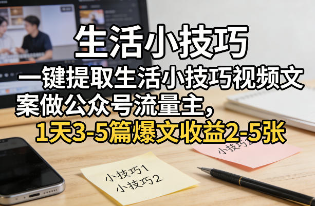 一键提取生活小技巧视频文案做公众号流量主，1天3-5篇爆文收益2-5张-天风资源网