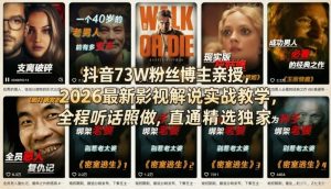 抖音73W粉丝博主亲授，2026最新影视解说实战教学，全程听话照做，直通精选独家-天风资源网