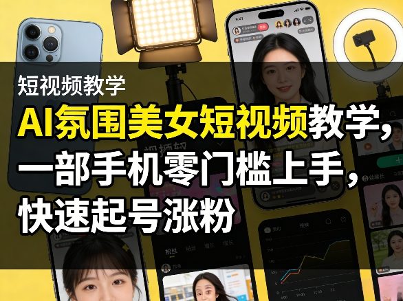 AI氛围美女短视频教学，一部手机零门槛上手，快速起号涨粉-天风资源网