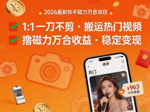 2026年最新快手磁力万合项目,1比1一刀不剪搬运热门视频,撸磁力万合收益-天风资源网