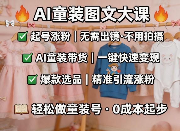 AI童装图文剪辑，某社群童装图文大课，起号涨粉、AI童装带货、爆款选品，无需出镜和拍摄-天风资源网