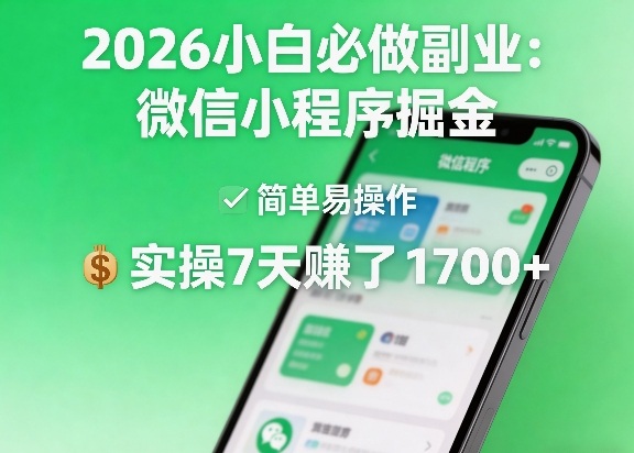 2026小白必做副业：微信小程序掘金，简单易操作，实操7天賺了1700+【揭秘】-天风资源网