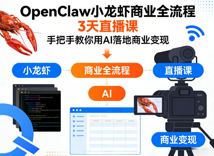 OpenClaw小龙虾商业全流程3天直播课，手把手教你用AI落地商业变现-天风资源网