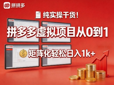 纯实操干货！拼多多虚拟项目从0到1，矩阵化轻松日入1k+【揭秘】-天风资源网