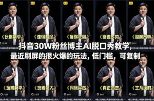 抖音30W粉丝博主AI脱口秀教学,最近刷屏的很火爆的玩法,低门槛,可复制-天风资源网