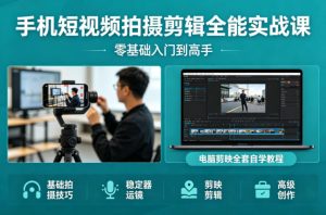 手机短视频拍摄剪辑全能实战课：零基础入门到高手，稳定器运镜+电脑剪映全套自学教程-天风资源网