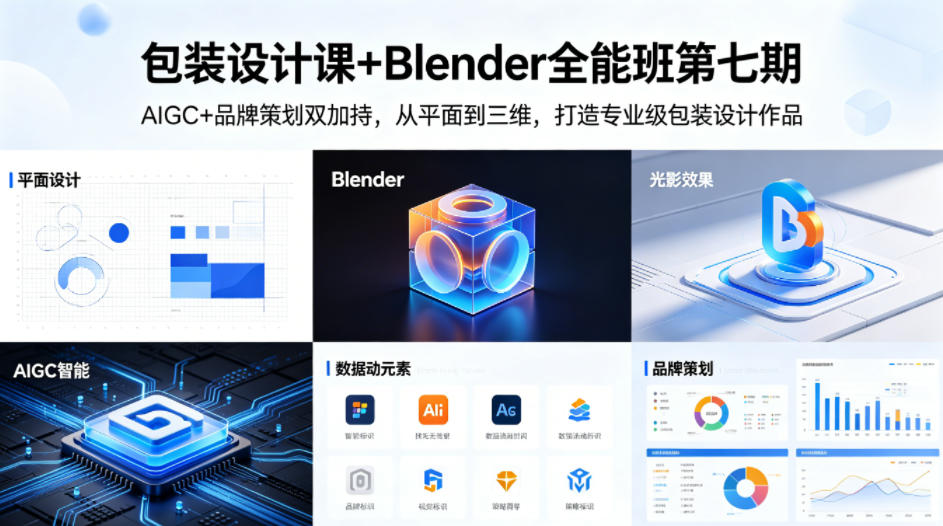 包装设计课+Blender全能班第七期，AIGC+品牌策划双加持，从平面到三维，打造专业级包装设计作品-天风资源网