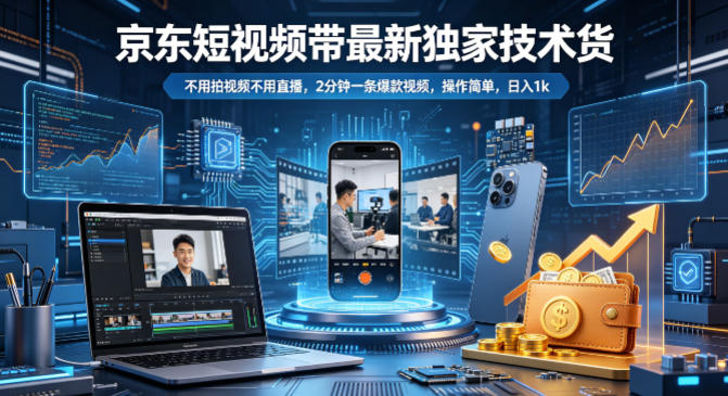 京东短视频带货最新独家技术，不用拍视频不用直播，2分钟一条爆款视频，操作简单，日入1k+【揭秘】-天风资源网