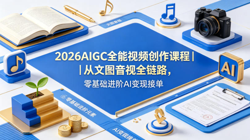 2026AIGC全能视频创作课程｜从文图音视全链路，零基础进阶AI变现接单-天风资源网