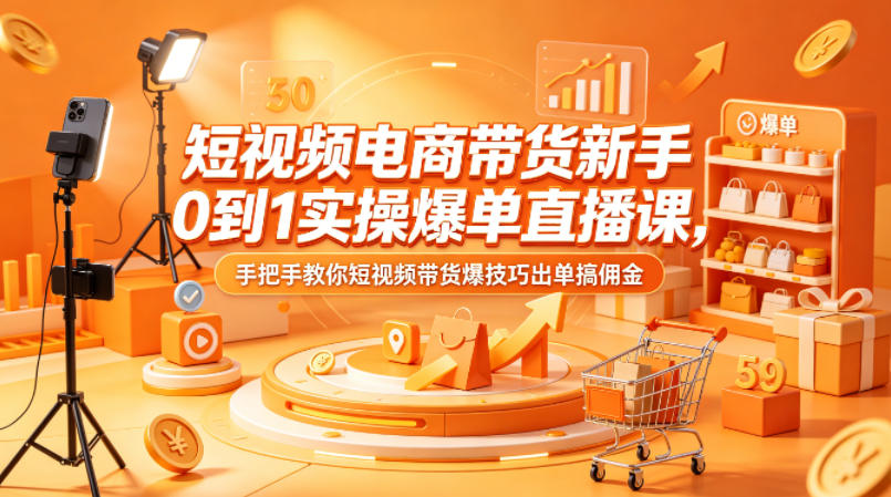 短视频电商带货新手0到1实操爆单直播课，手把手教你短视频带货爆技巧出单搞佣金-天风资源网