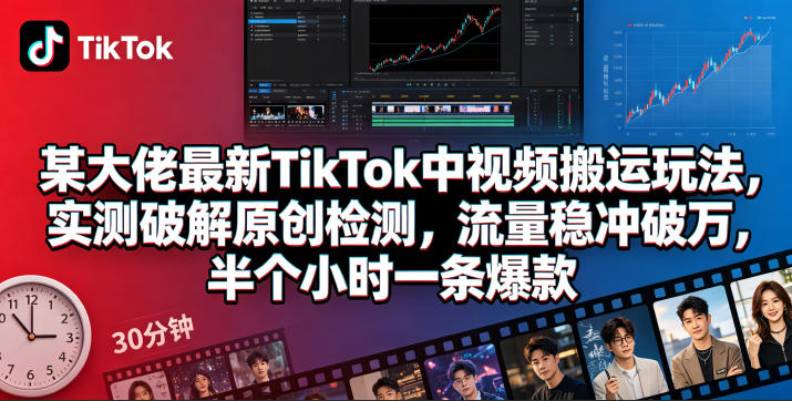 某大佬最新TikTok中视频搬运玩法，实测破解原创检测，流量稳冲破万，半个小时一条爆款-天风资源网