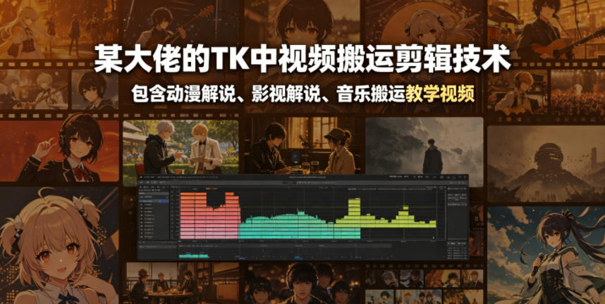 某大佬的TK中视频搬运剪辑技术，包含动漫解说、影视解说、音乐搬运教学视频-天风资源网