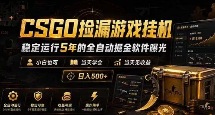 CSGO捡漏游戏挂G，稳定运行5年的全自动掘金软件曝光，小白也可当天学会，当天见收益，日入500+【揭秘】-天风资源网