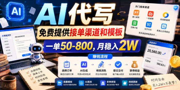AI代写，免费提供接单渠道和模板，一单50-800，月稳入2W【揭秘】-天风资源网