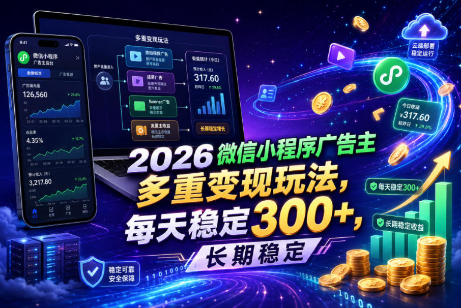 2026微信小程序广告主，多重变现玩法，每天稳定300+，长期稳定【揭秘】-天风资源网