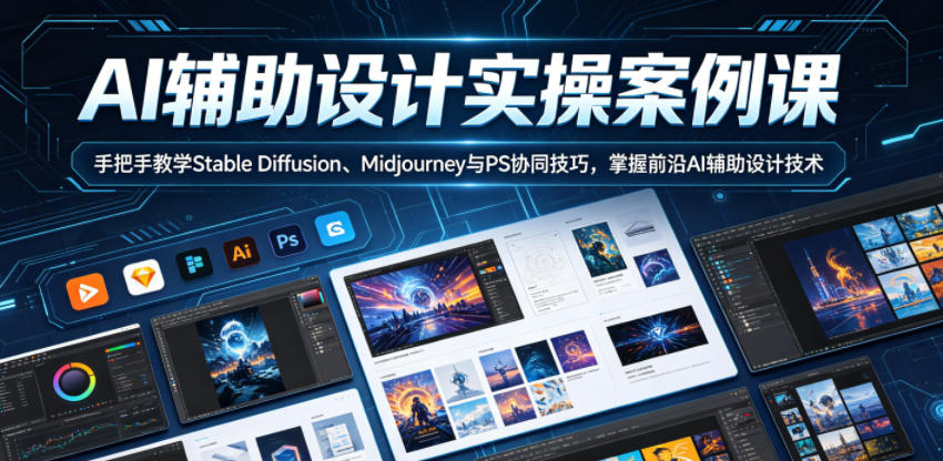 AI辅助设计实操案例课，手把手教学Stable Diffusion、Midjourney与PS协同技巧，掌握前沿AI辅助设计技术-天风资源网