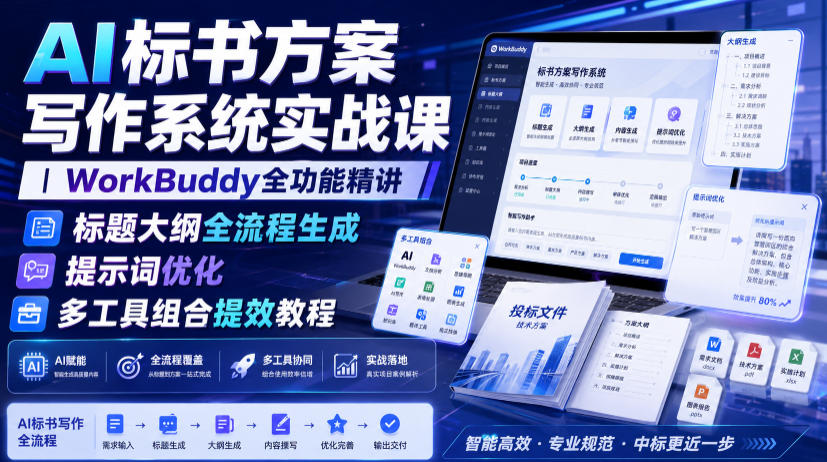 AI标书方案写作系统实战课｜WorkBuddy全功能精讲・标题大纲全流程生成・提示词优化・多工具组合提效教程-天风资源网